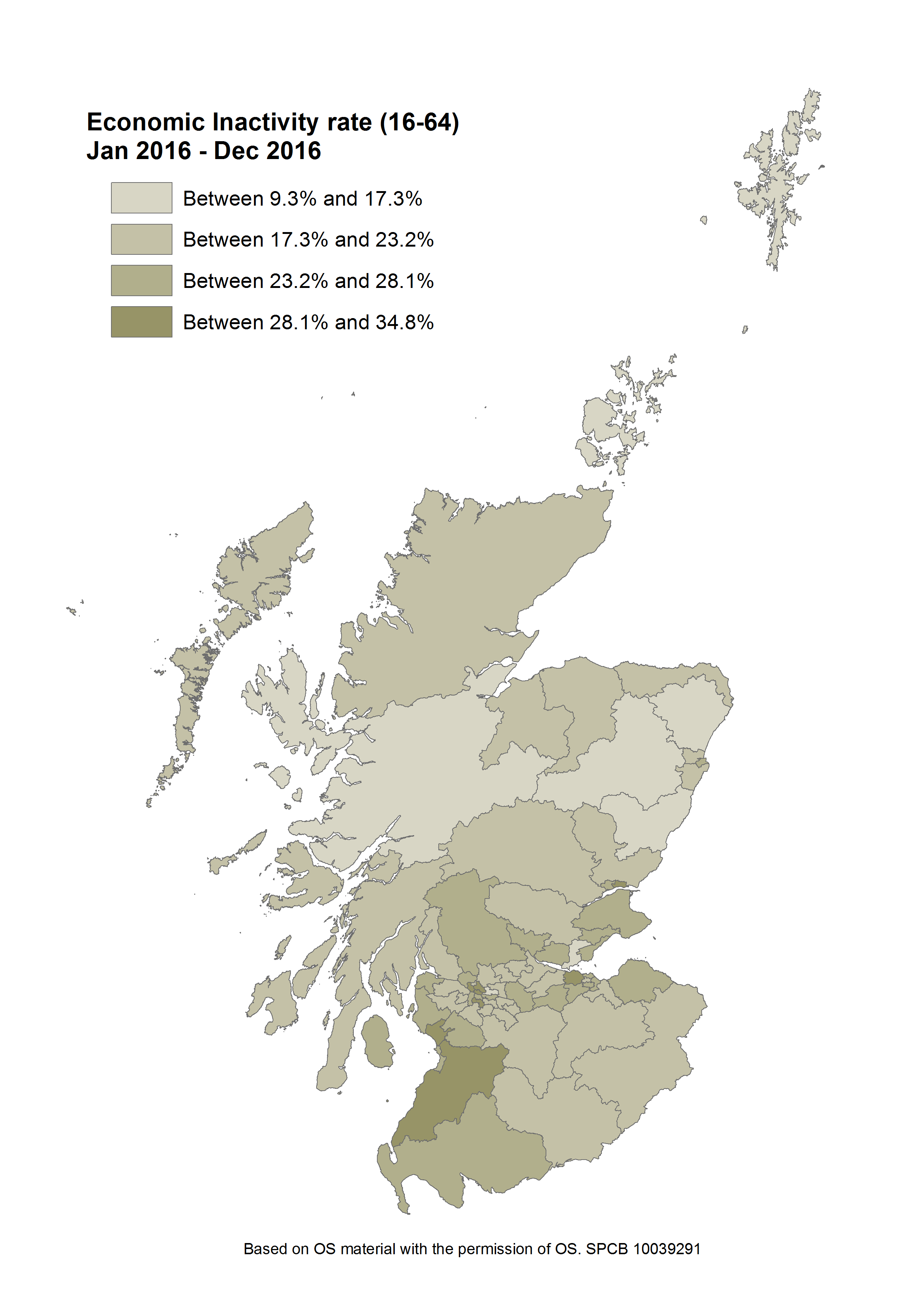 Economic Inactivity rates for each Scottish parliament constituency. 