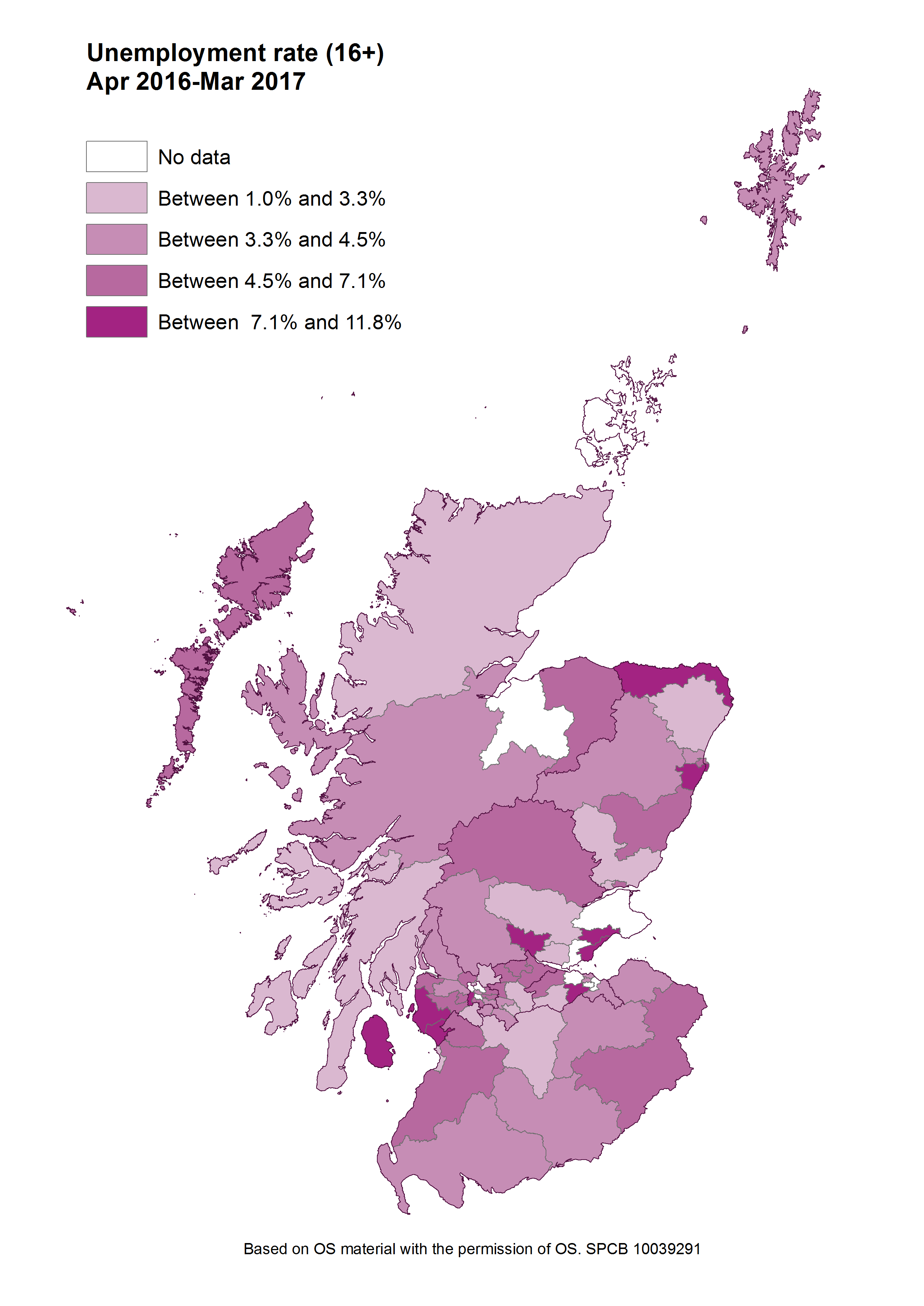 Unemployment rates for each Scottish parliament constituency. 