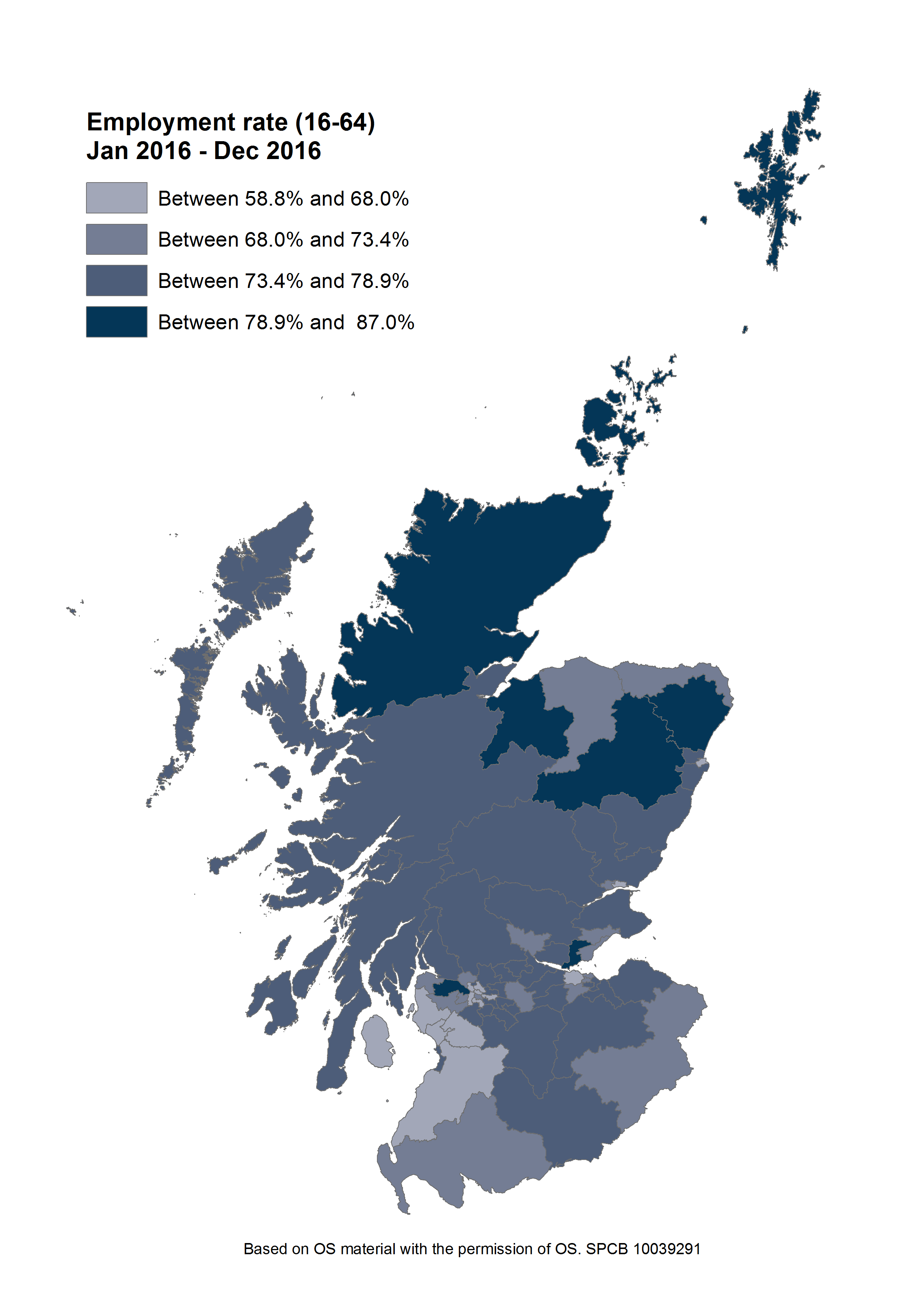 Employment rates for each Scottish parliament constituency. 
