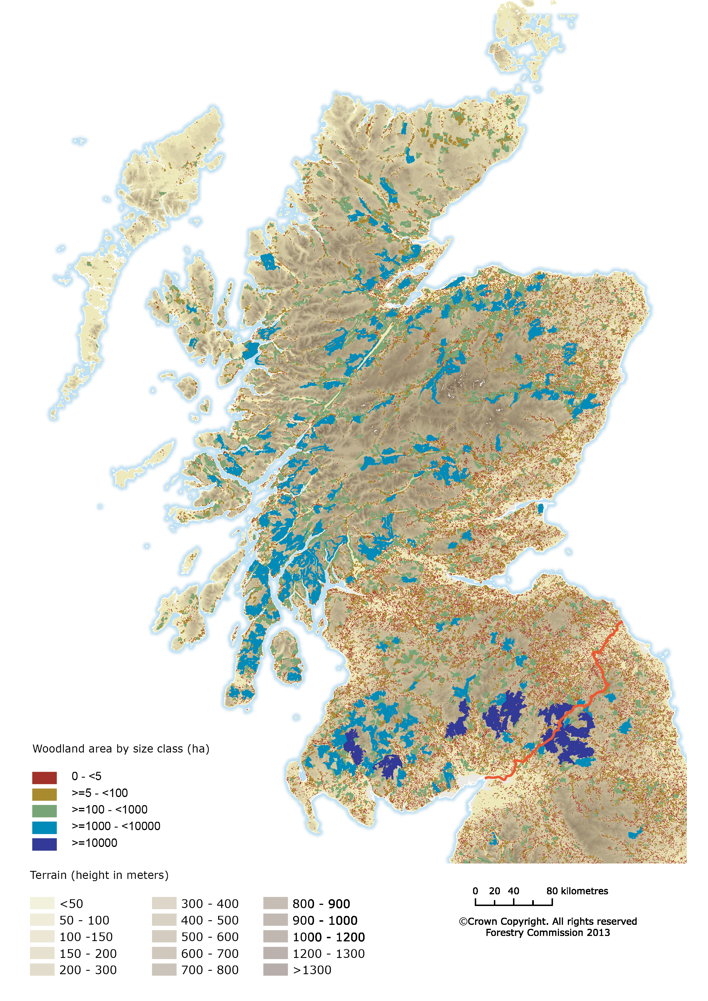 The largest woodlands in Scotland are in the south and west