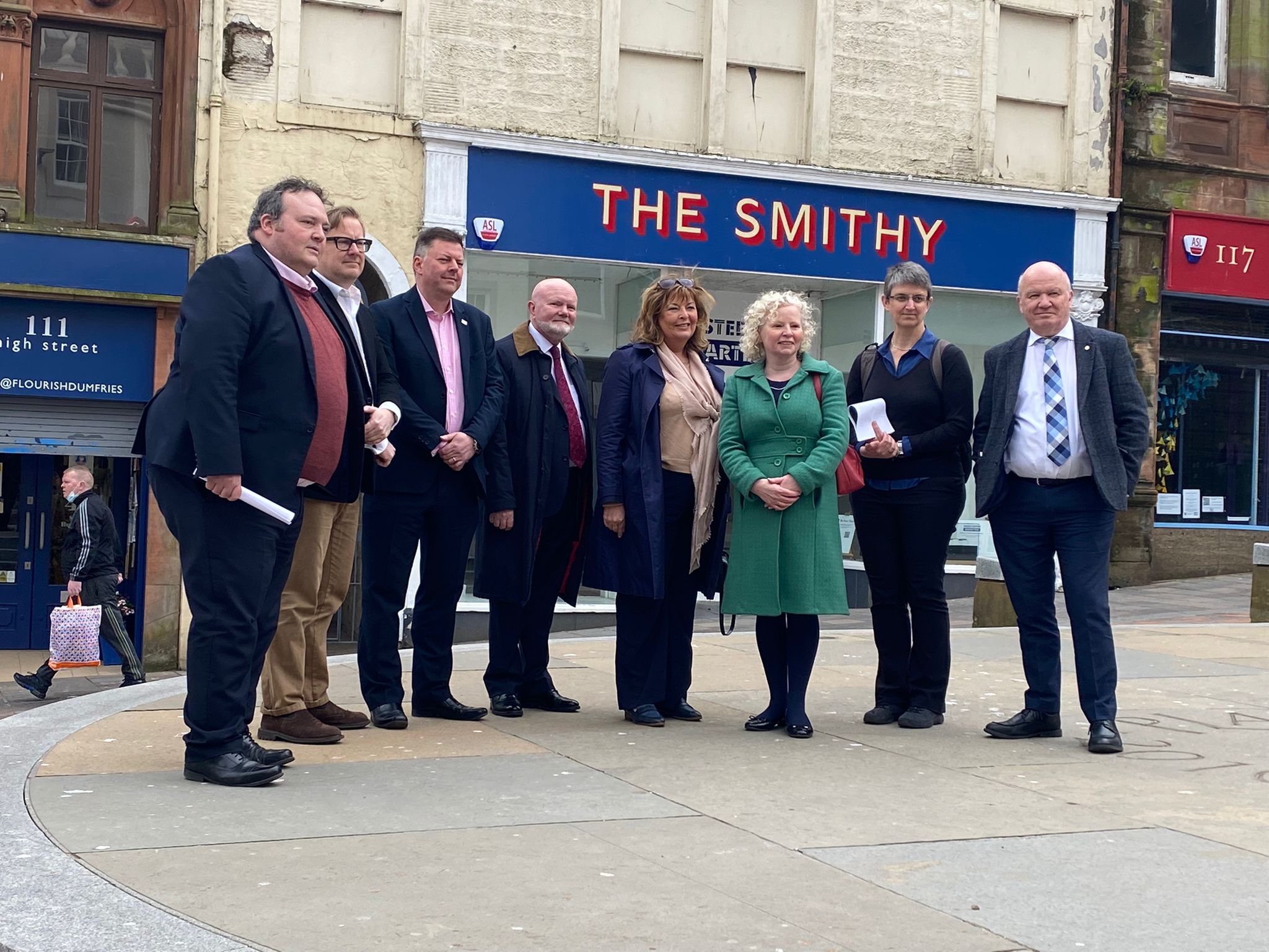 Members of the Economy and Fair Work Committee on a visit to the Midsteeple Quarter in Dumfries
