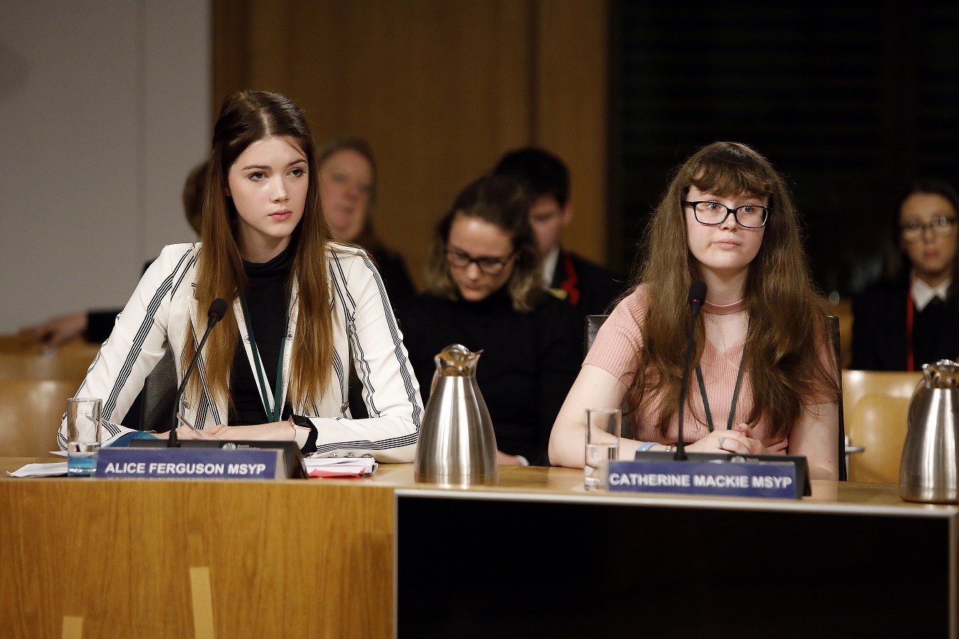 MSYPs Alice Ferguson and Catherine Mackie giving evidence to the Education and Skills Committee on music tuition in schools