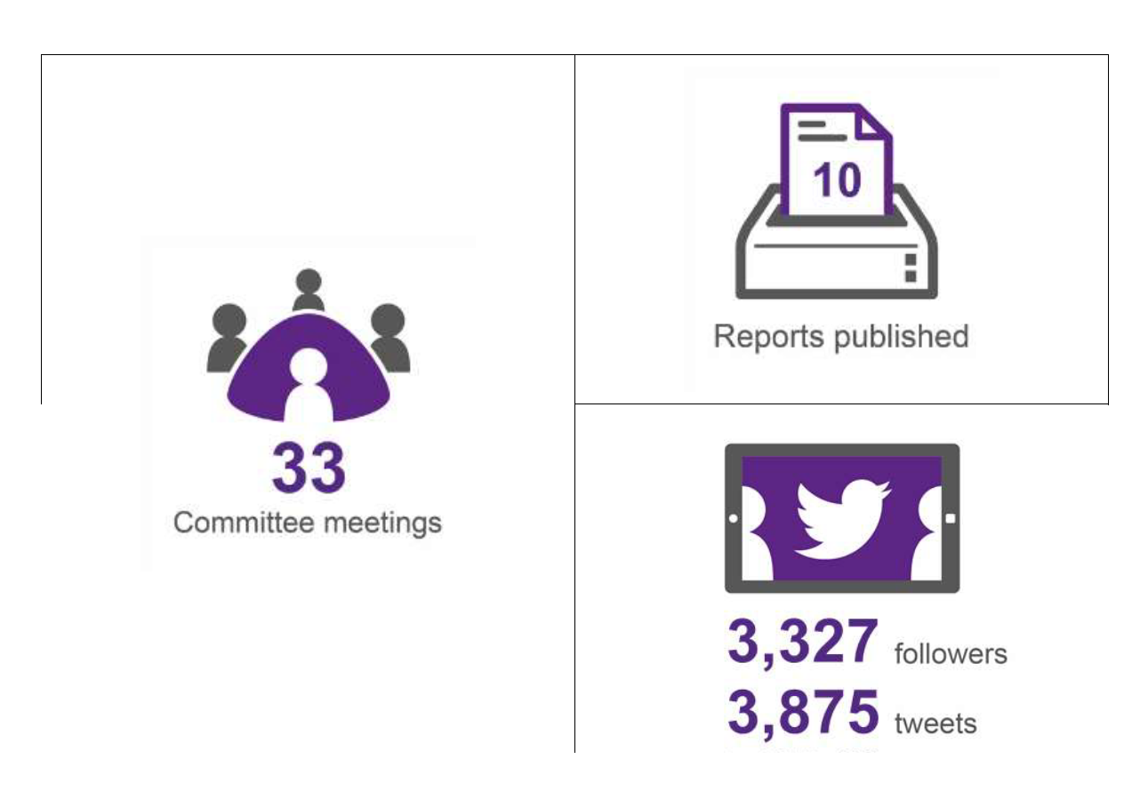 Infographic: 33 Committee meetings; 10 reports published; 3,327 Twitter followers, 3,875 tweets